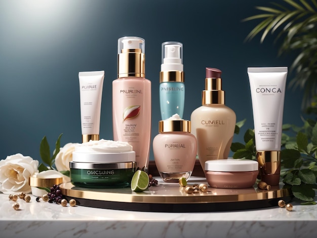 Advertising of Nourishing Cosmetics Stand on Polished Marble Surface