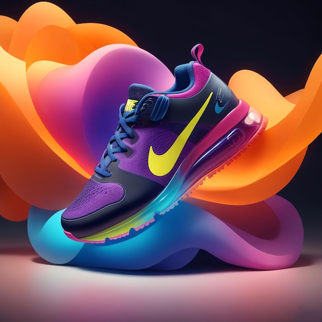 Рекламное фото для нового бренда Nike цветный поток это обувь, которая меняет цвет с помощью мобильного приложения