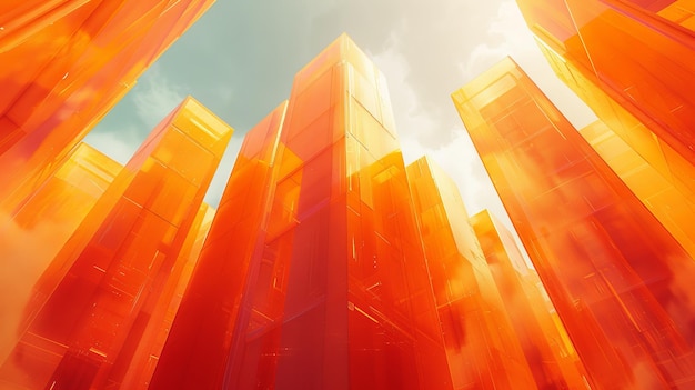 Photo advertising poster with abstract architecture orange vertical placard with text space modern background with futuristic building in color