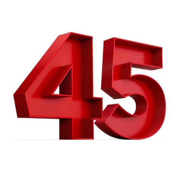 Photo advertising red digit 45 or forty five with inner shadow isolated on white 3d illustration