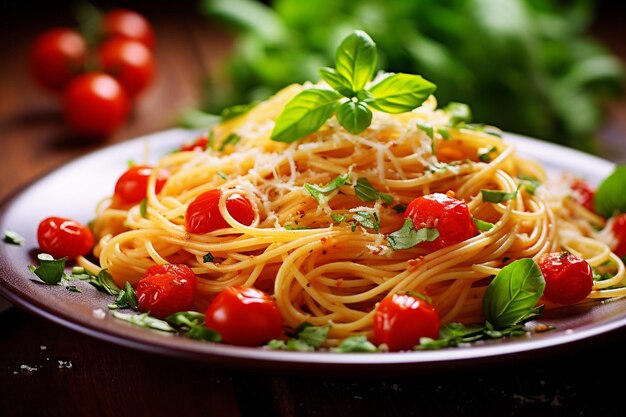 Advertising of spaghetti napoli with parmesan cheese traditional italian dish