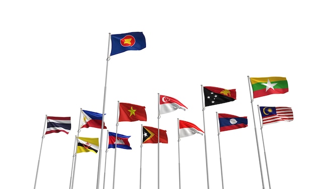 Photo aec asean flag group teamwork aisa burma malaysia philippine cambodia indonesia brunei laos communit