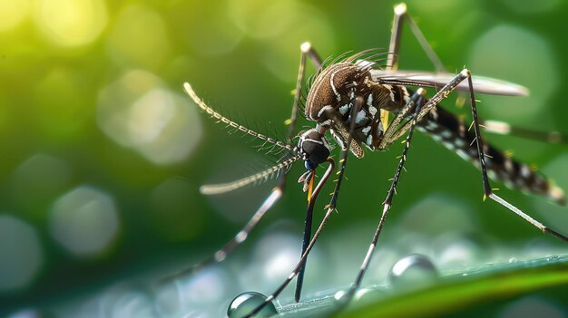 Aedes aegypti 모기는 인간의 피를 빨아먹습니다. 위험한 모기 바이러스는 인간의 피부에 있습니다.