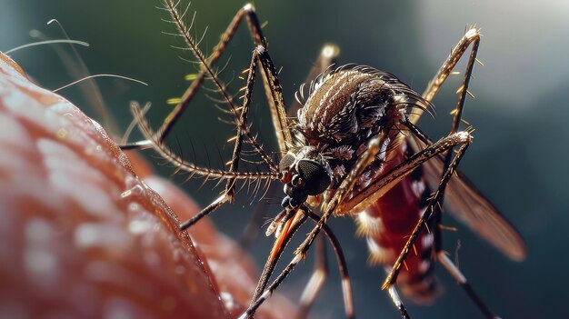 Комари Aedes aegypti всасывают человеческую кровь опасный вирус комаров в человеческой коже вирус геморрагической лихорадки Maedes