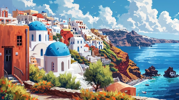 Aegean sea views coast santorini background banner hd