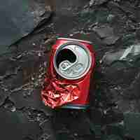 Photo aeiral topdown view of a crushed soda can v 6 job id 7bfc30749586469499b6b70c1674608a