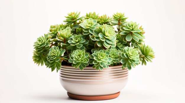 흰색 바탕에 냄비에 Aeonium 식물