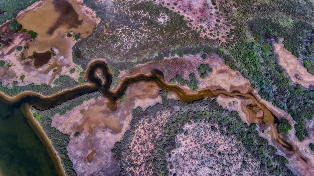 写真 空中。海の近くの浅瀬の空からの抽象的なイメージ。タヴィラ、ポルトガル。