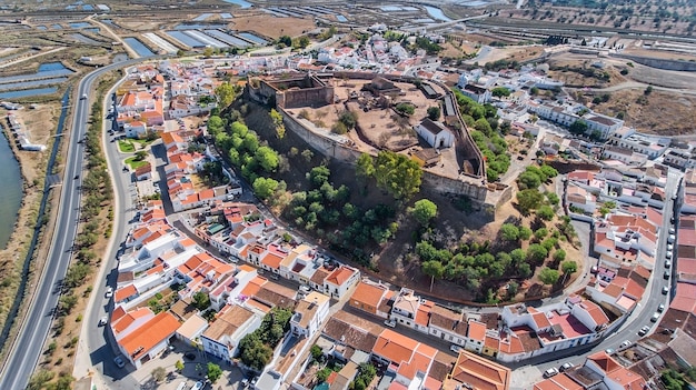 Photo aerial. ancient walls of the military settlement of the castle castro marim, portugal