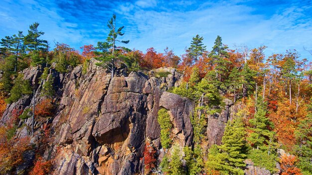 写真 ミシガン 森林 の 空 の 秋 の 葉っぱ と 険しい 崖