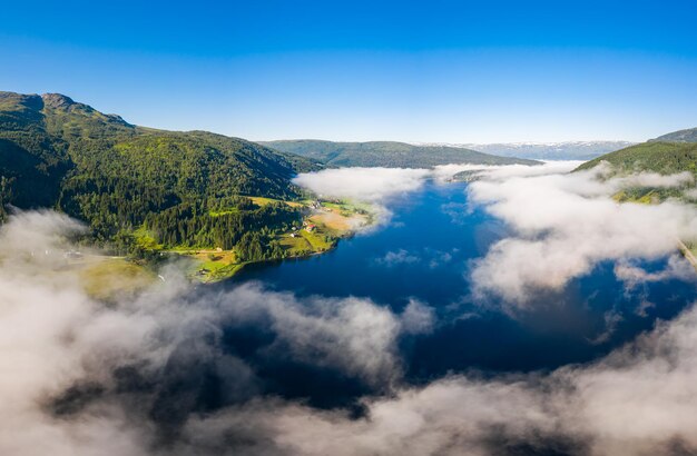 Aerial Beautiful Nature Norway over the clouds.