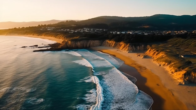 aerial beautiful shot of a seashore with hills