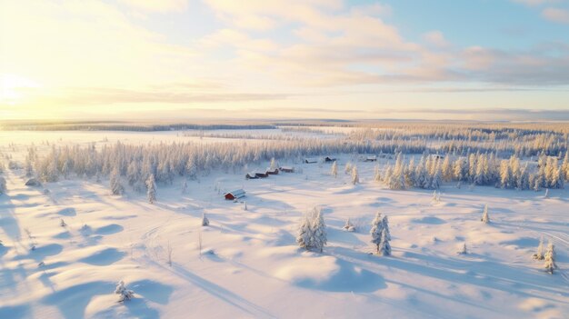 Photo aerial cabincore serene winter landscape in rural finland