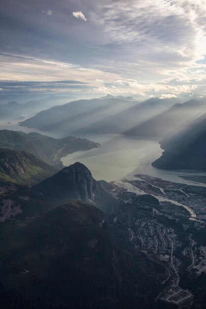 Aerial city view of Squamish BC Canada