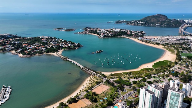 Aerial cityscape of downtown Vitoria Espirito Santo Brazil