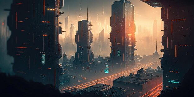 Aerial cityscape of a futuristic city of the future