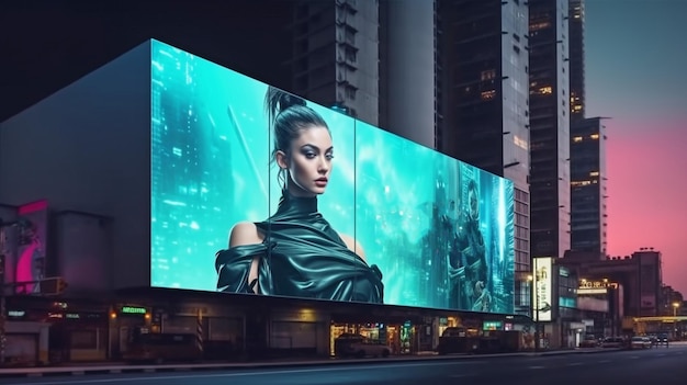 Aerial Cyberpunk Imaginary billboard in a futuristic city Generative AI