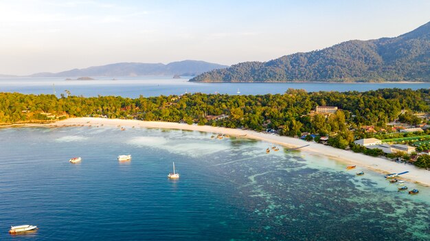 Aerial drone landscape view of Koh Lipe Island, Thailand.