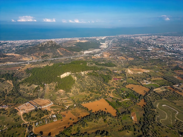 Aerial drone photo of Guzelbahce village in Izmir Turkey