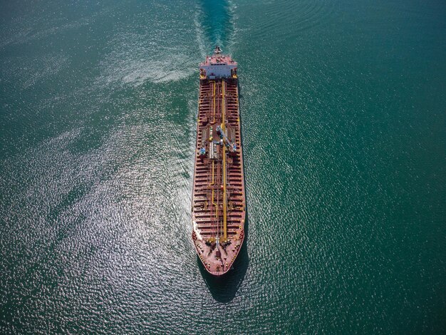 Aerial drone photo of industrial fuel and petrochemical tanker cruising sea