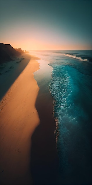 aerial drone shot of a beach and ocean