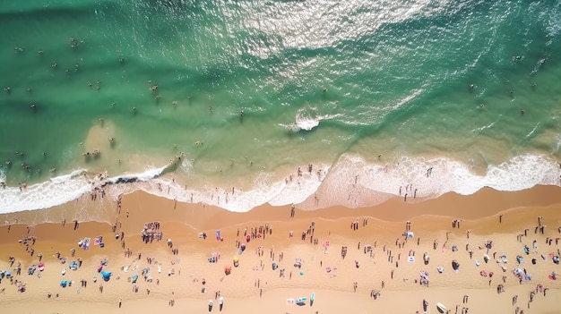 Воздушный беспилотный снимок бирюзовой морской воды на пляже генеративный ай