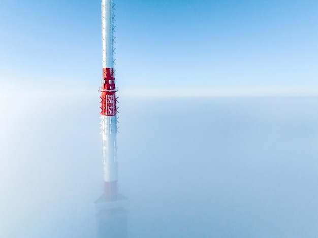 Aerial drone top view of the riga tv tower in latvia