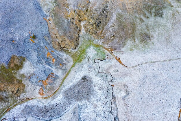 Aerial drone view of abstract natural winter pattern