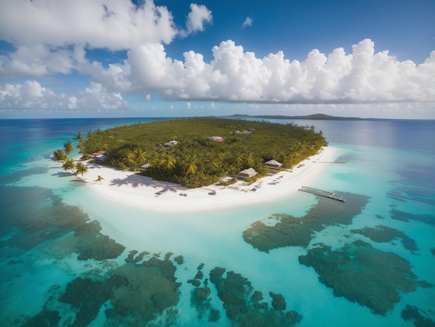 An aerial drone view of a beautiful caribbean tropical island