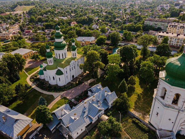 Aerial drone view of chernihiv city center