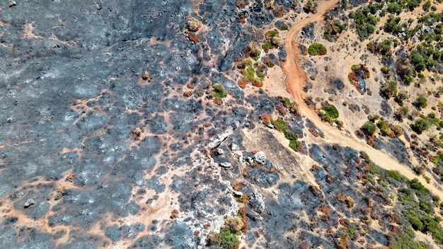 Aerial drone view of the consequences of fires in Greece