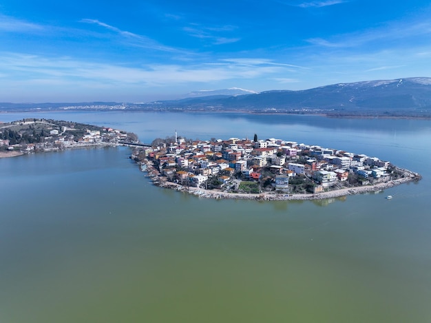 Aerial drone view of Gölyazı Peninsula in Bursa - Turkey