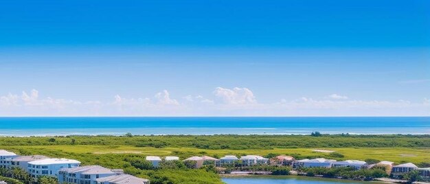 Aerial drone view of homes featuring docks on blue bay waters surrounded by mangroves in bonita