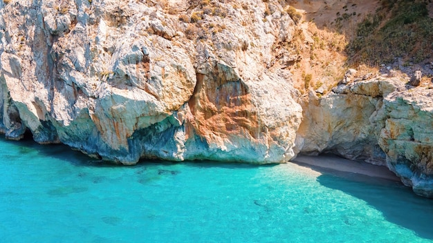 Aerial drone view of the Ionian Sea coast of Zakynthos, Greece