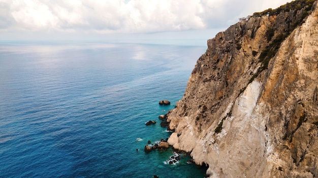 Aerial drone view of the Ionian Sea coast of Zakynthos, Greece