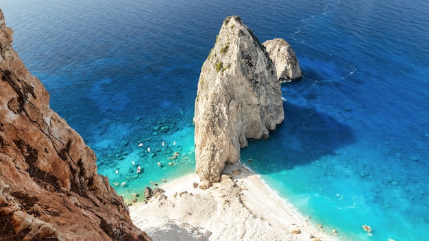 Aerial drone view of the Ionian Sea coast of Zakynthos, Greece