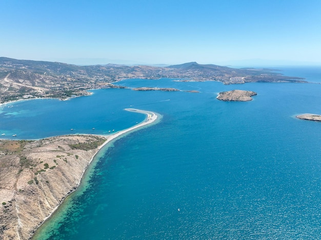 Aerial drone view İzmir Foça Turkey, Orak island