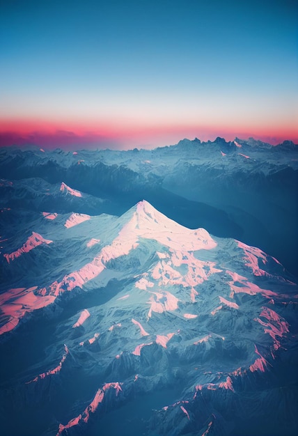 Aerial drone view of switzerland alps Mountain Range with snow capped peaks in winter