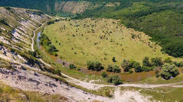 Aerial drone view of a valley in Moldova