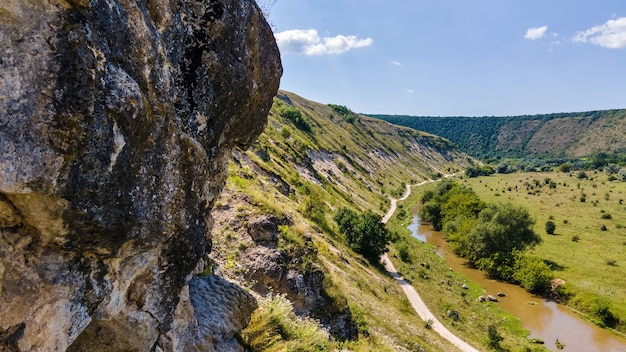 Aerial drone view of a valley in Moldova