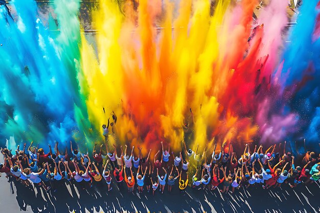 Photo aerial explosion of holi colors in celebration