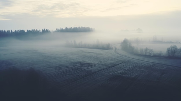 Aerial Foggy Field Darktable Processing met Duotone kleurenschema