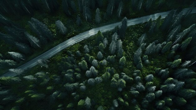 Aerial Forest Road Serenity