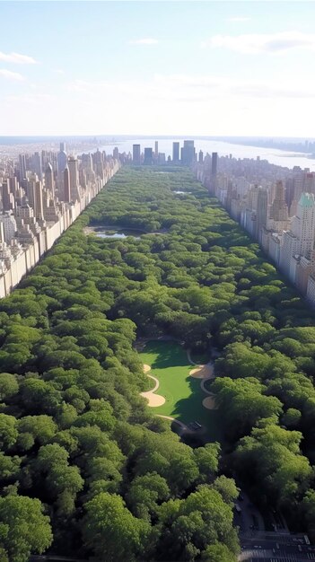 Aerial Helicopter Footage Over Central Park with Nature Trees People