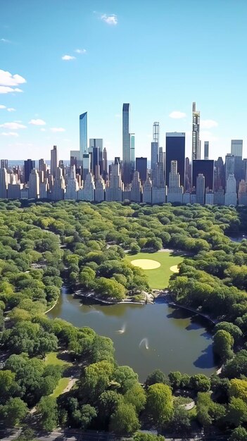 Aerial Helicopter Footage Over Central Park with Nature Trees People