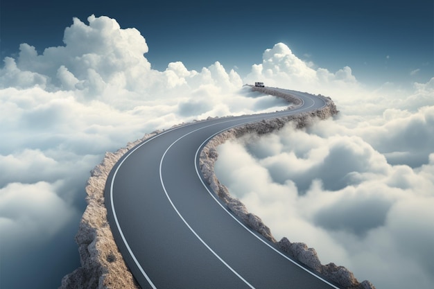 Aerial highway among clouds depicted in a 3D transportation ad