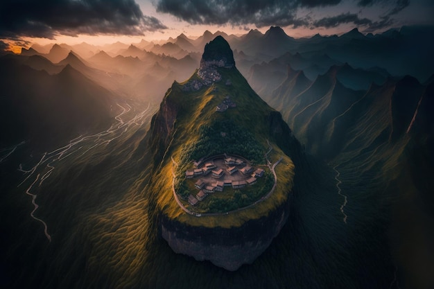 Aerial image of Chinas Guizhou Provinces Fanjing Mountain near Tongren City