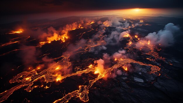 アイスランドのファグラダルスフィヤール山の溶岩流の空中画像