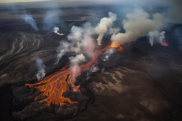 Photo aerial image of the icelandic central highlands during the 2014 bardarbunga eruption