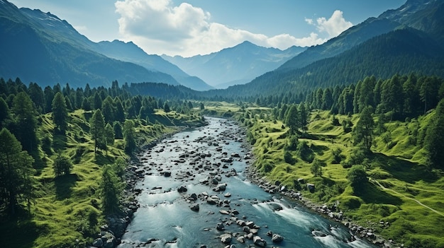 Aerial image of a river in a jungle